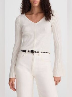 Madewell Ribbed V-Neck Merino Wool Sweater Top Cream Ivory NWOT!!  Sz XXS